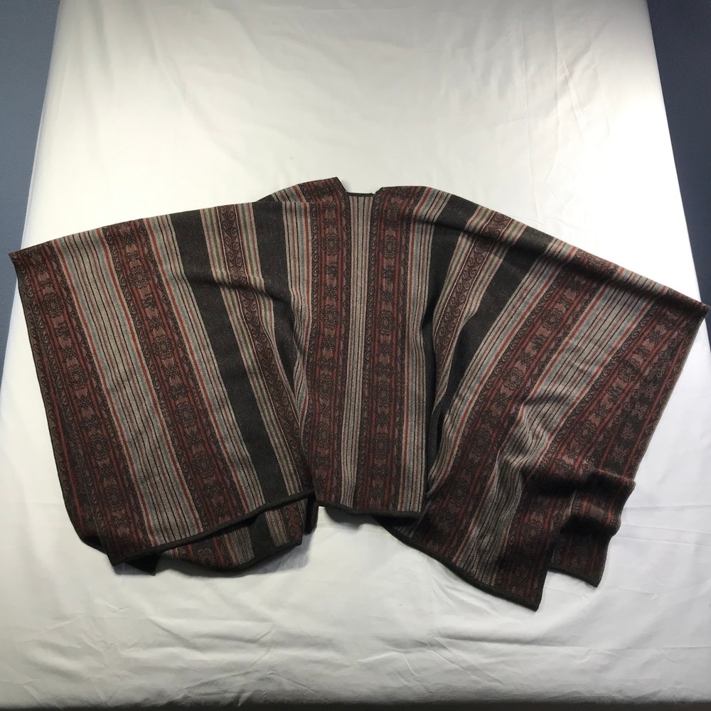 Peruvian Connection Baby Alpaca Wool Silk Ruana Wrap Brown Striped One Size Peru - Picture 6 of 6